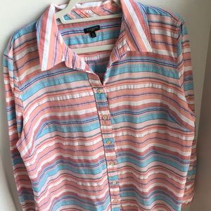 Talbots Colorful Stripe Button Down Blouse 2X